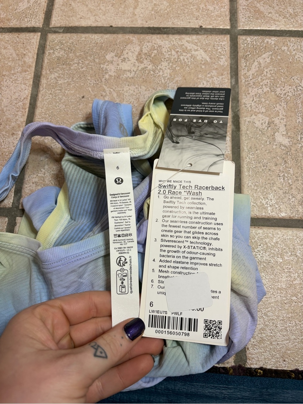 NWT Lululemon Swiftly Tech Racerback Tank 2.0 Waist Psychedelic Wash Lavender 6 - Picture 5 of 6